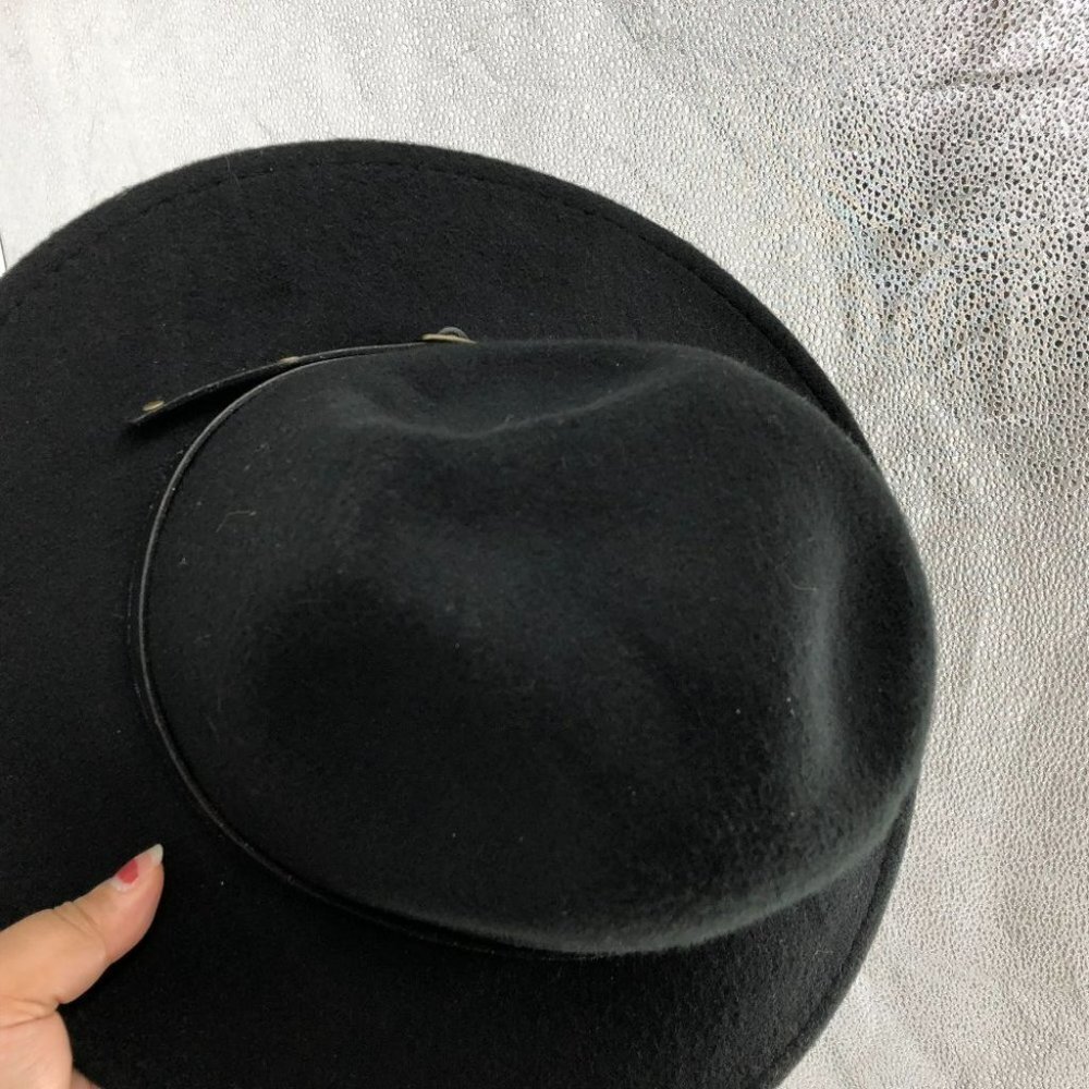 Black felt widebrim fedora  unisex w/ leather belt detail - Picture 5 of 8